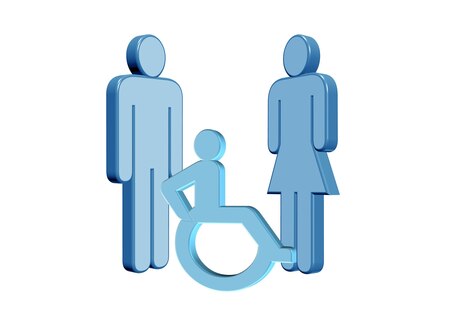 Piktogramm einer Familie mit Kind im Rollstuhl